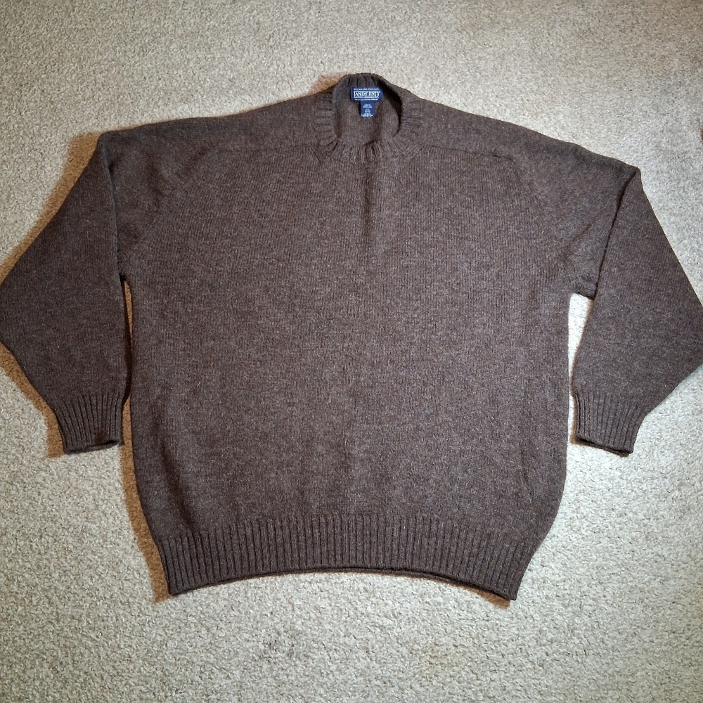 Lands End Sweater XXL Shetland 100% Pure Wool Brown